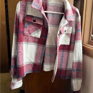 Zeagoo Burgundy and Cream Plaid Utility Jacket